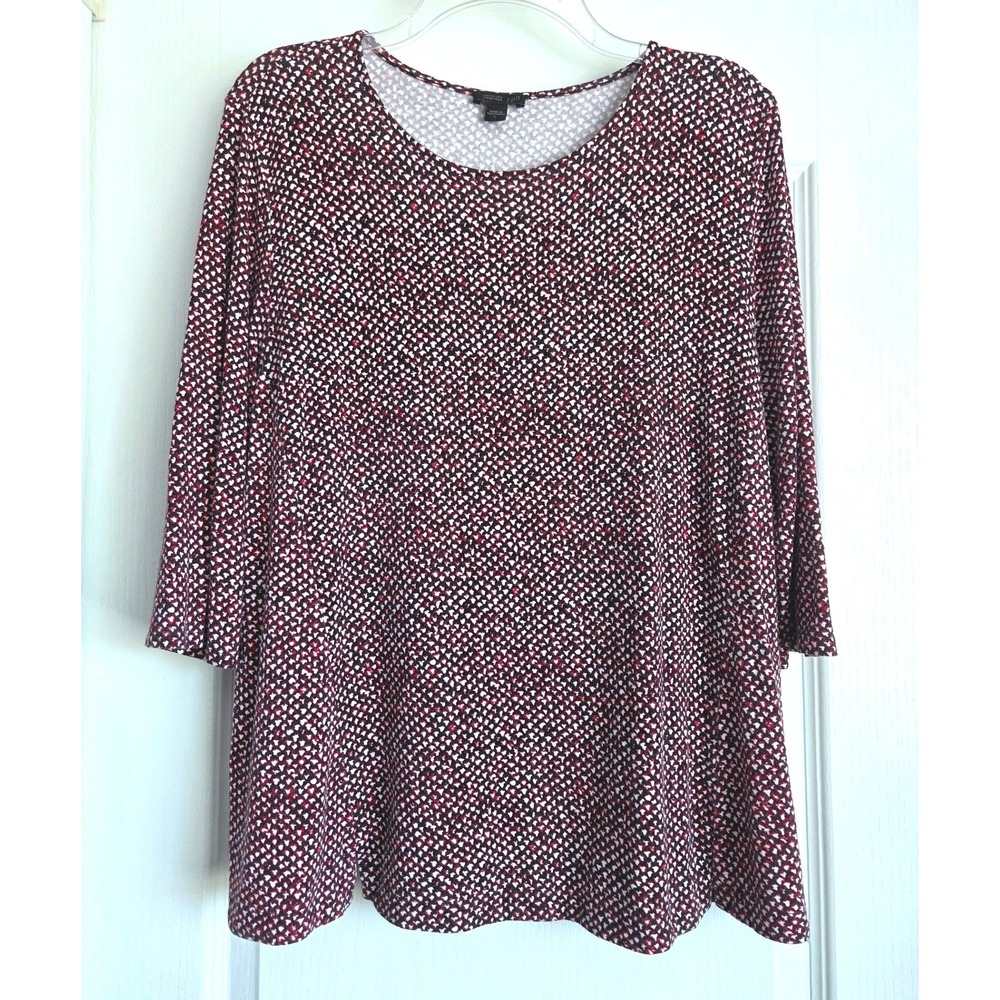 J. Jill Wearever Large Red Black Geometric Print 3/4 Sleeve Scoop Neck Top Sz L